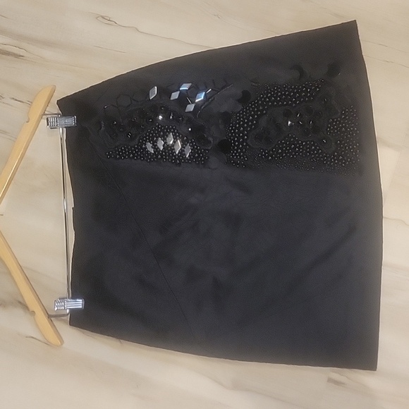 ECCETERA Black Silk Embellished Beaded Applique Design Mini Skirt 6. - Picture 2 of 6